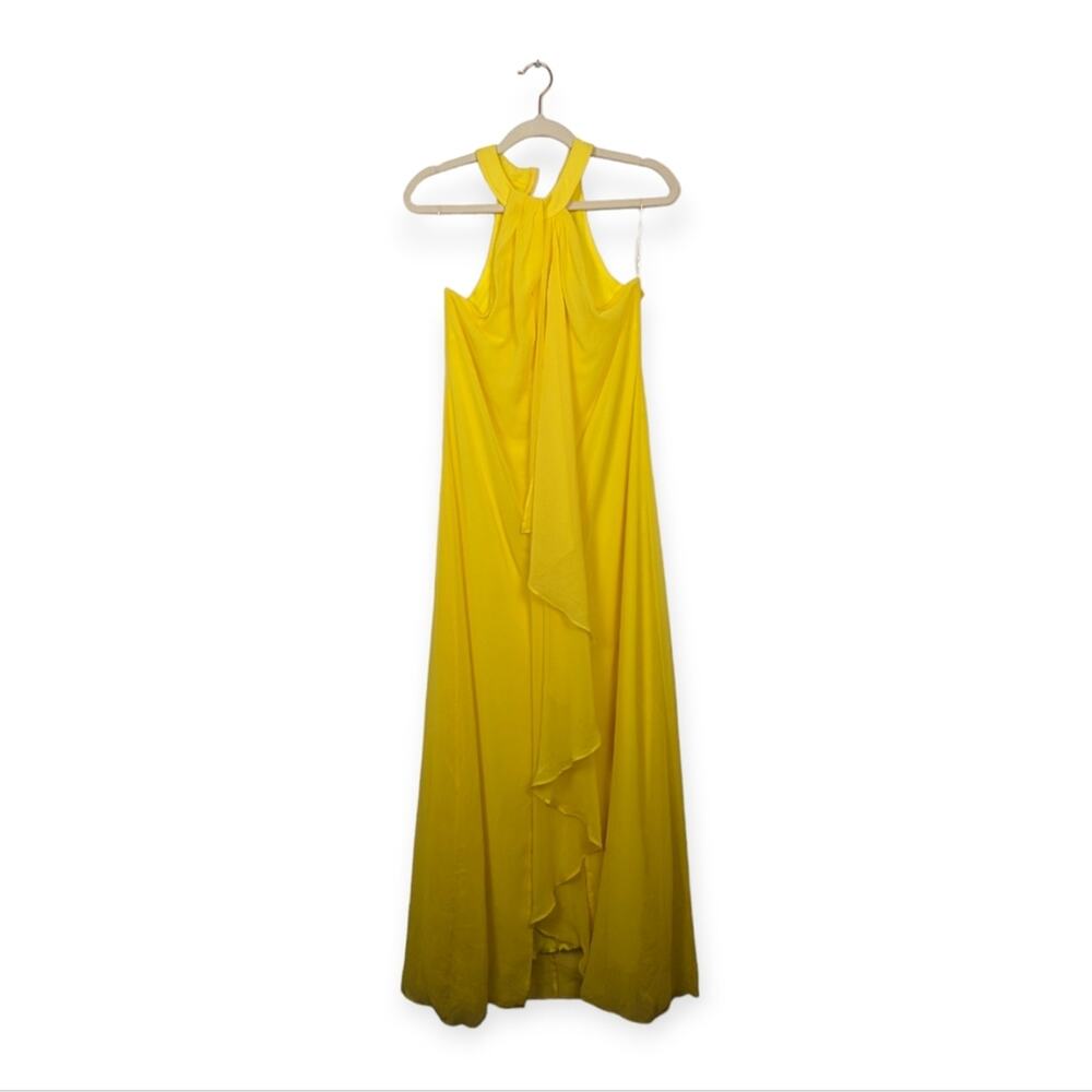 Meghan Los Angeles Yellow Aphrodite Ruffle Halter Maxi Dress